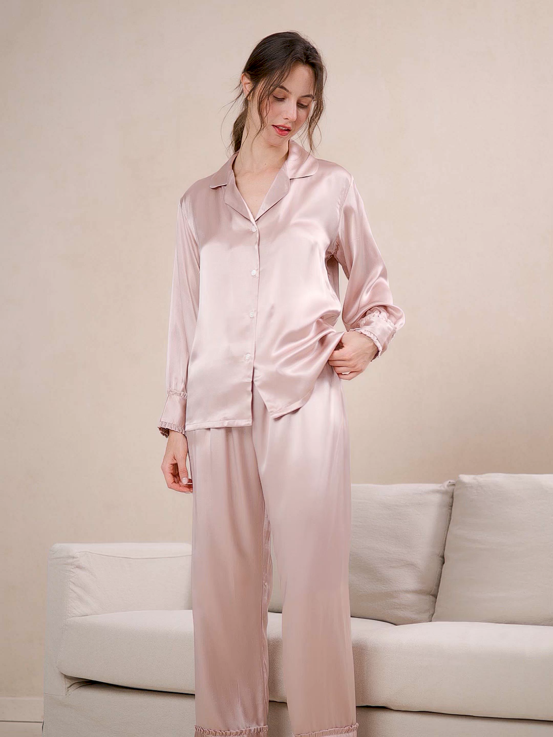 100% Mulberry Silk Pajama Set Wearable as Outerwear Loungewear