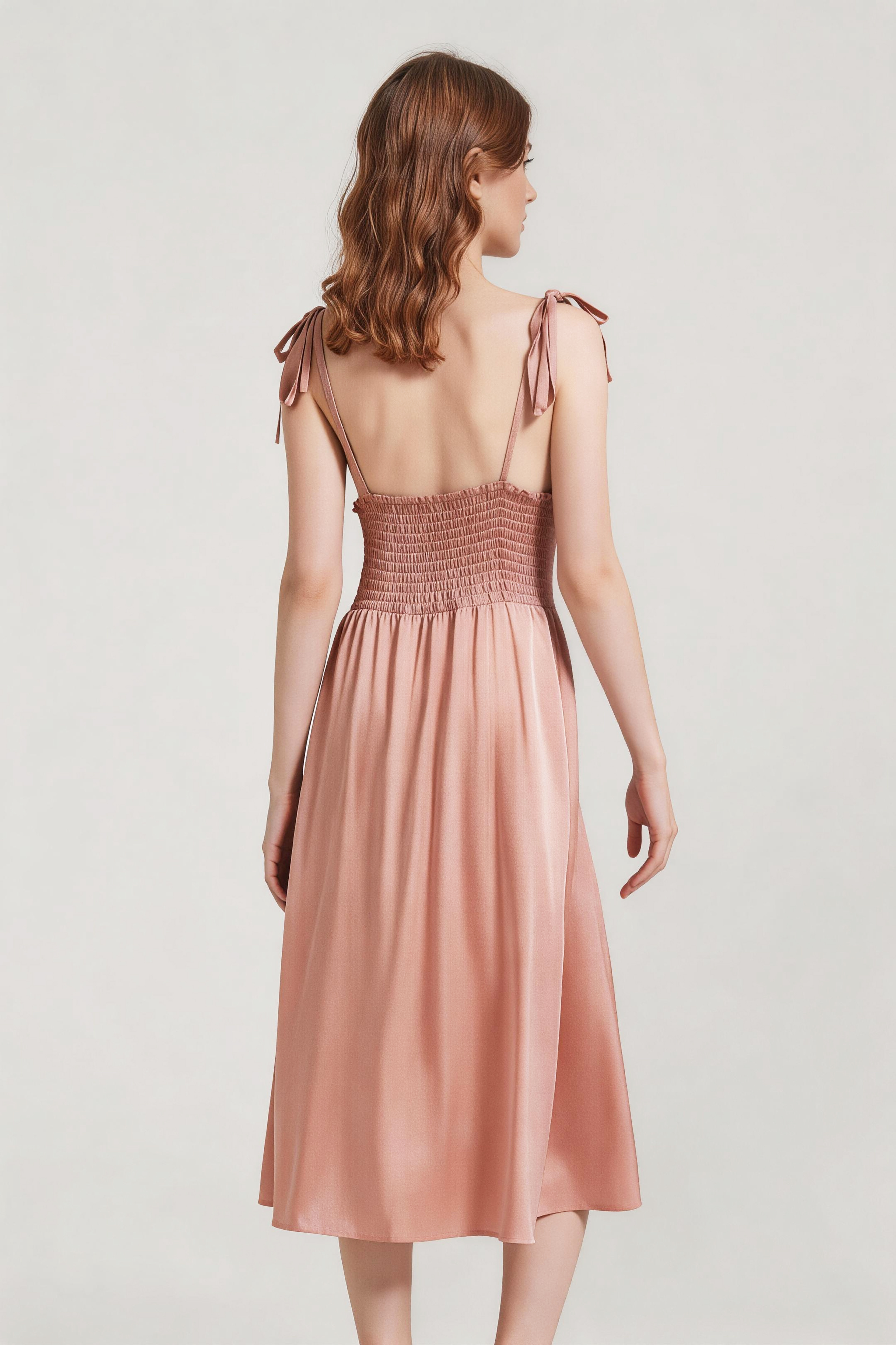 100% Mulberry Silk Slip Dress Elegant Waist Tie Split Nightgown
