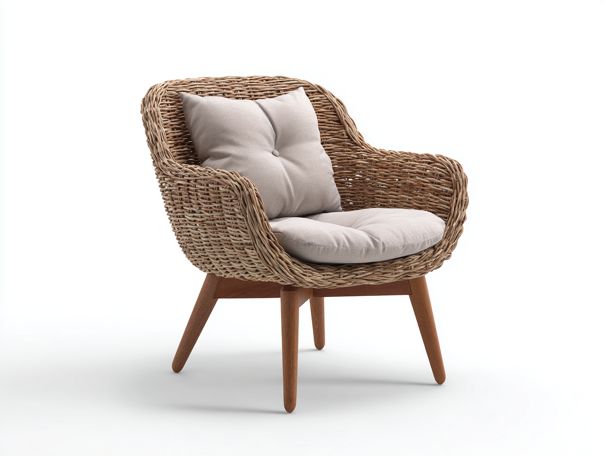 Polyrattan Gartensessel-Polyrattan-70 x 66 x 80 cm-Natur-Beige-Retro Outdoor-Stil-Lomiiospace