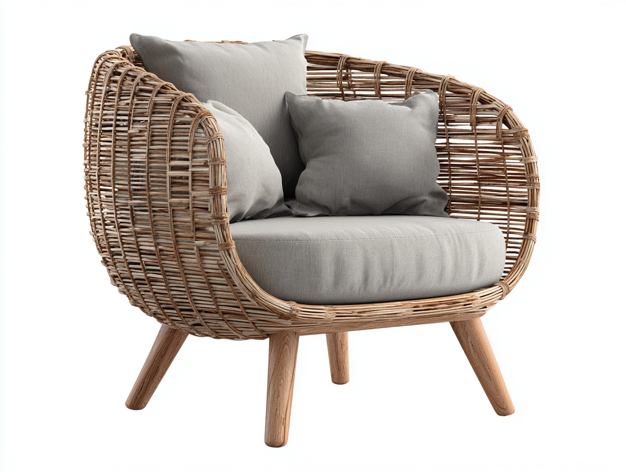Polyrattan Gartensessel 82x78x84 cm - Natur-Grau - rundes Flechtdesign - modernes Outdoor-Möbel-Lomiiospace