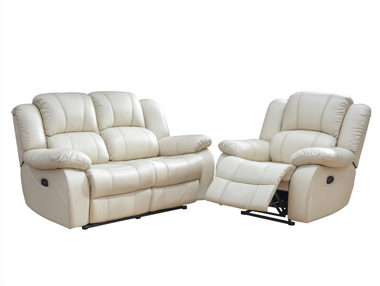 Relaxsofa Sets Kunstleder 156 x 94 x 101 cm und 96 x 94 x 101 cm - Cremeweiß - für Wohnzimmer im modernen Stil-Lomiiospace