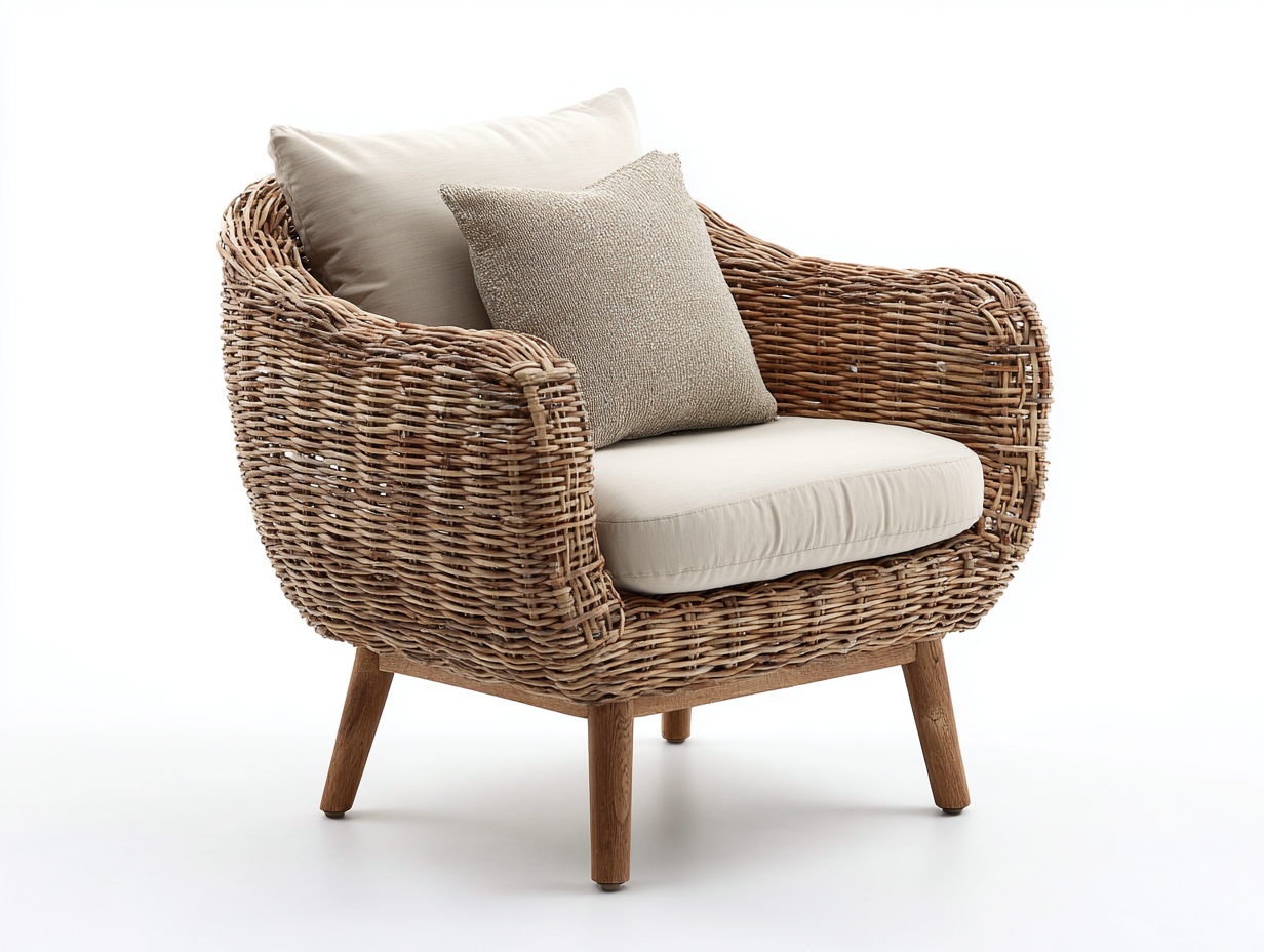 Polyrattan Gartensessel-Polyrattan-82 x 74 x 84 cm-Natur-Beige-Boho Outdoor-Stil-Lomiiospace