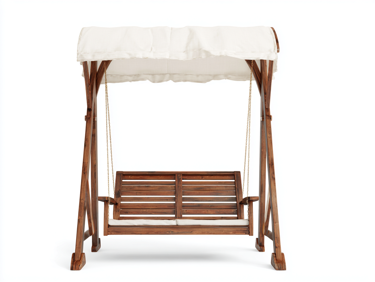 Gartenschaukeln - Holz-Stoff-Metall - 205 x 130 x 180 cm - Natur-Weiß - Moderner Landhausstil-Lomiiospace