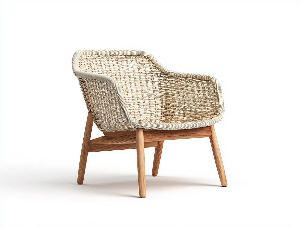 Polyrattan Gartensessel 66x70x78 cm Natur-Beige - mit Holzgestell - Modernes Design-Lomiiospace