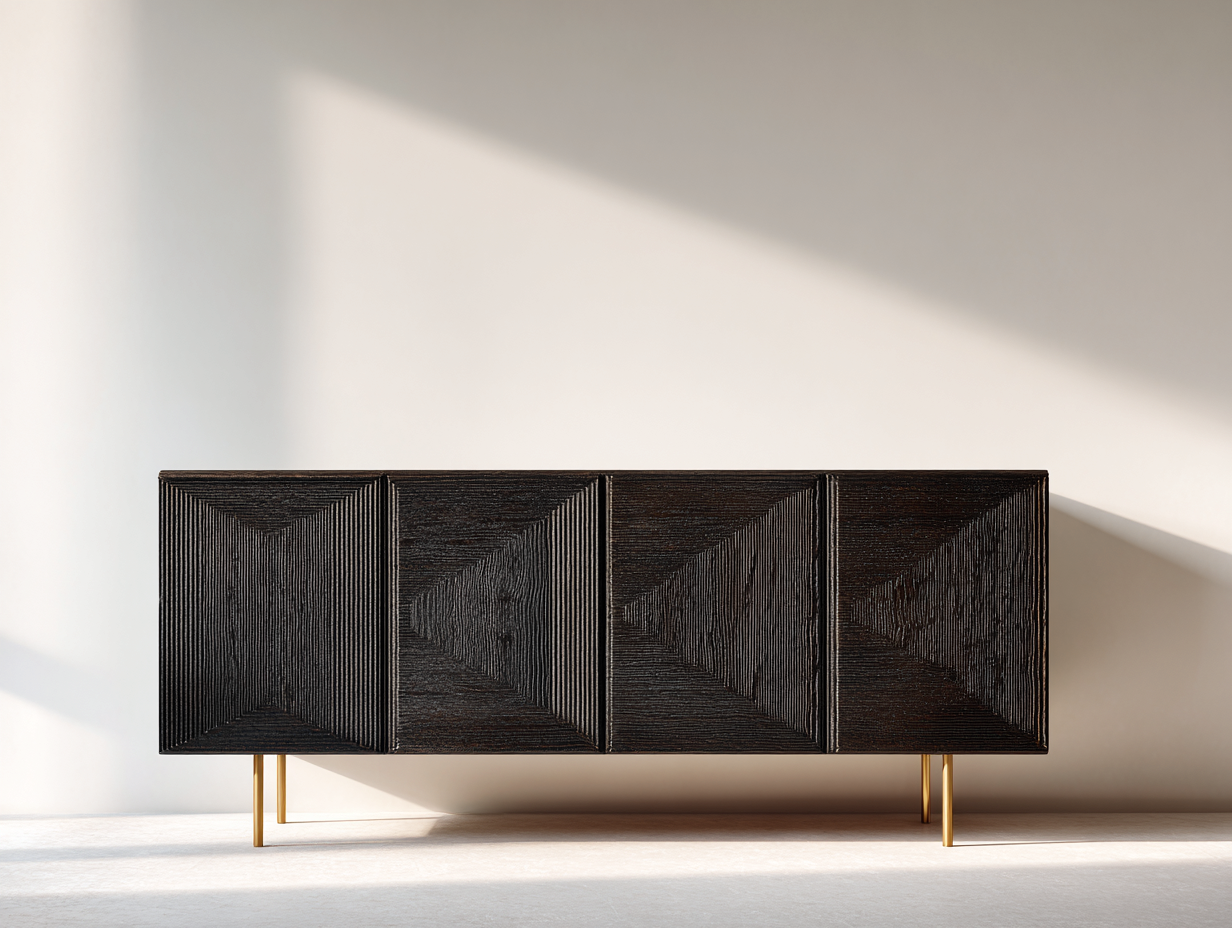 Mueble recibidor madera maciza 180x40x75 cm - negro - diseño moderno-Cocoroliving