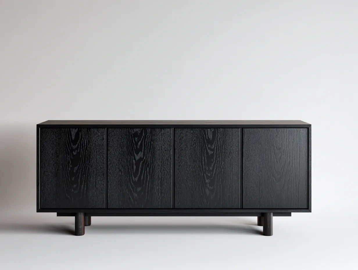 Mueble recibidor madera MDF con 4 puertas 180x40x75 cm - negro - diseño moderno-Cocoroliving