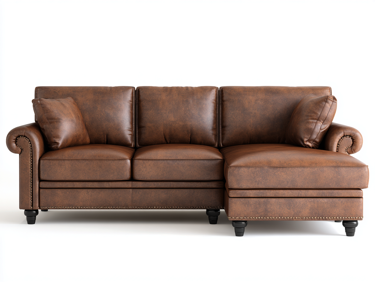 Sofás de esquina cuero sintético con chaise longue 210x150x85 cm - marrón - estilo clásico-Cocoroliving