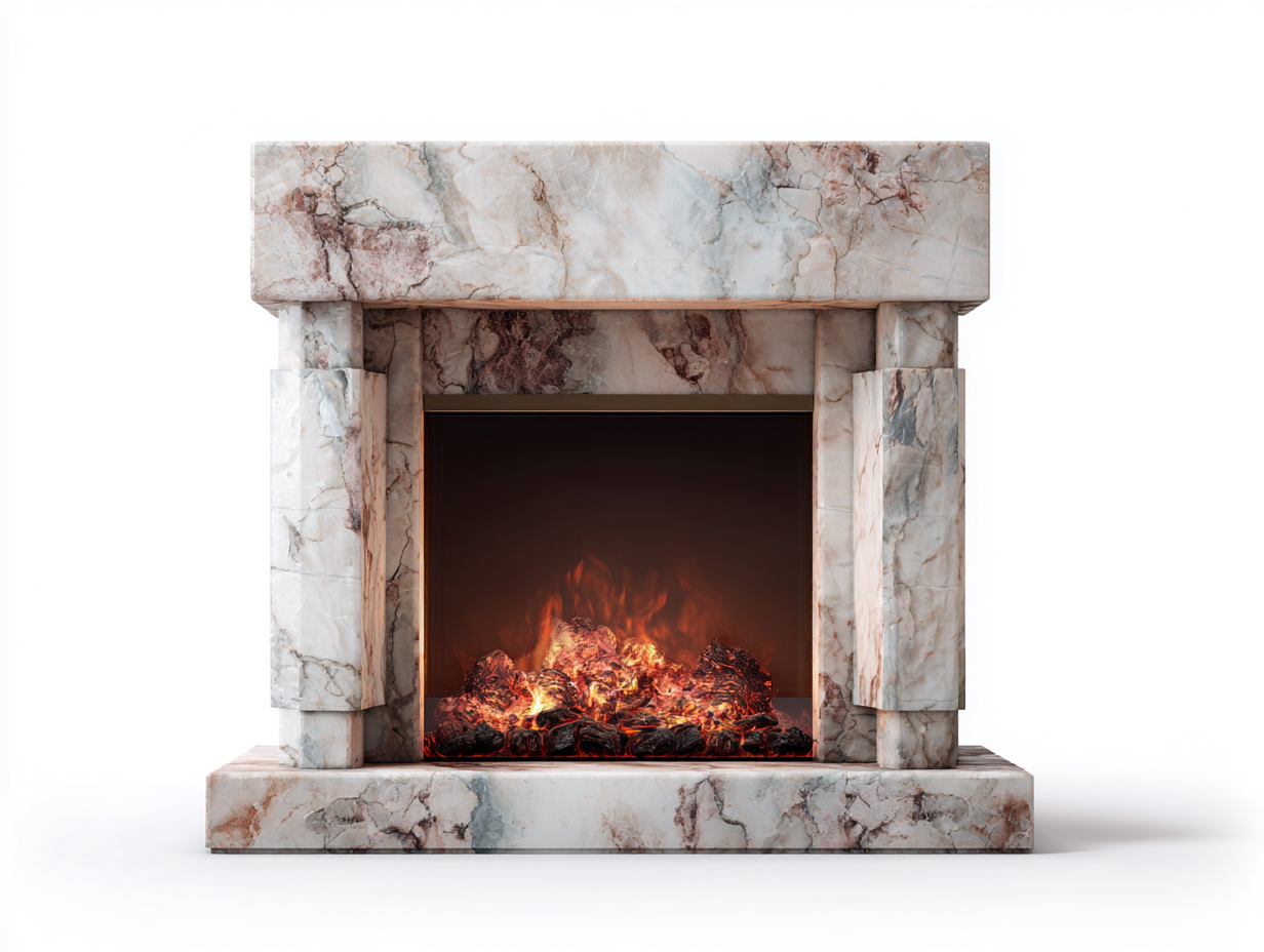 Chimeneas eléctricas efecto mármol con llama decorativa 110x35x95 cm beige para interior - diseño moderno-Cocoroliving