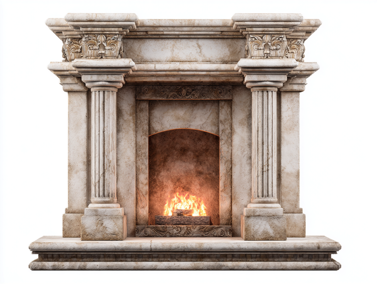Chimeneas eléctricas piedra estilo clásico con efecto llama 120x35x110 cm beige para interior - diseño elegante-Cocoroliving