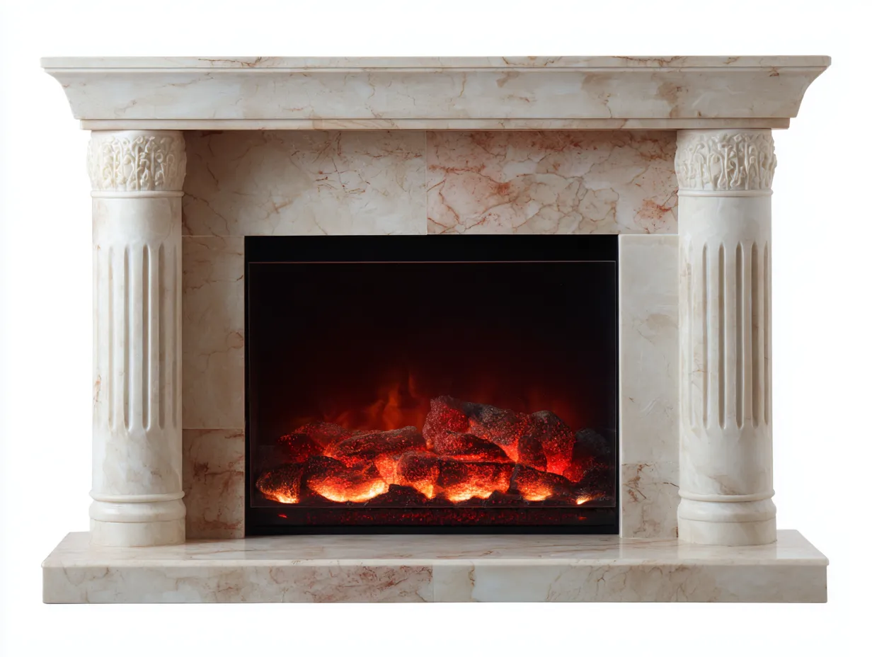 Chimeneas eléctricas con marco efecto mármol 120x35x100 cm - blanco - diseño clásico-Cocoroliving