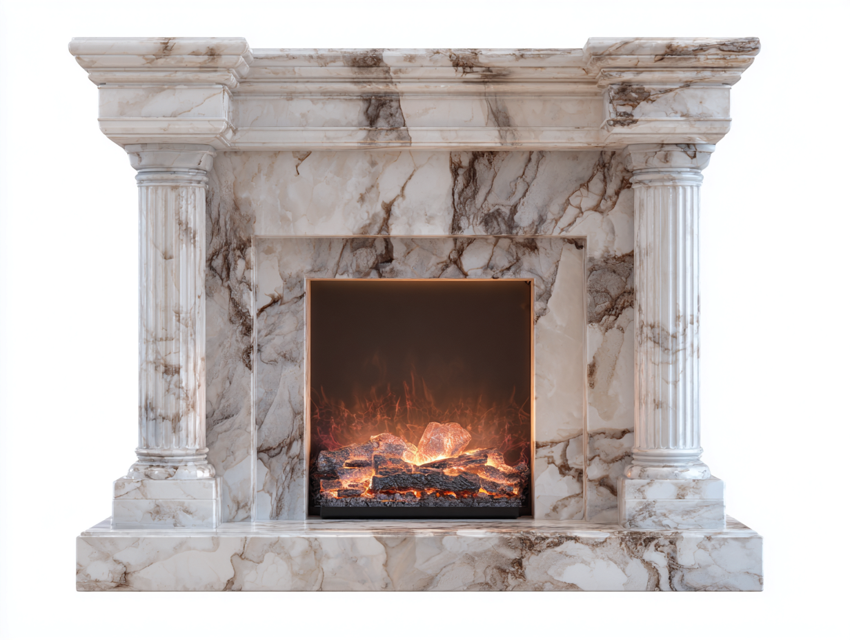 Chimeneas eléctricas piedra 120x40x100 cm color blanco efecto llama diseño clásico-Cocoroliving