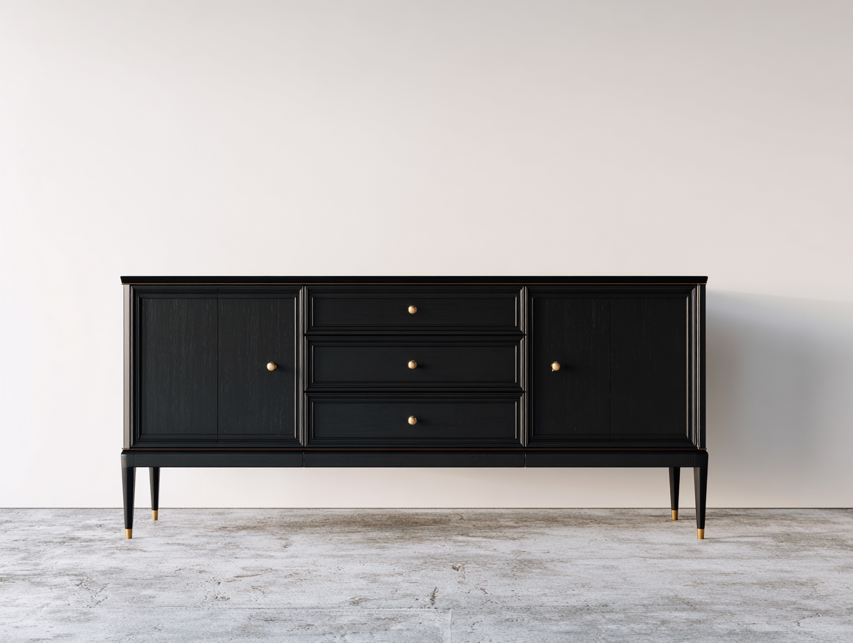 Mueble recibidor madera 180x40x80 cm - negro - 4 puertas 3 cajones - diseño moderno-Cocoroliving