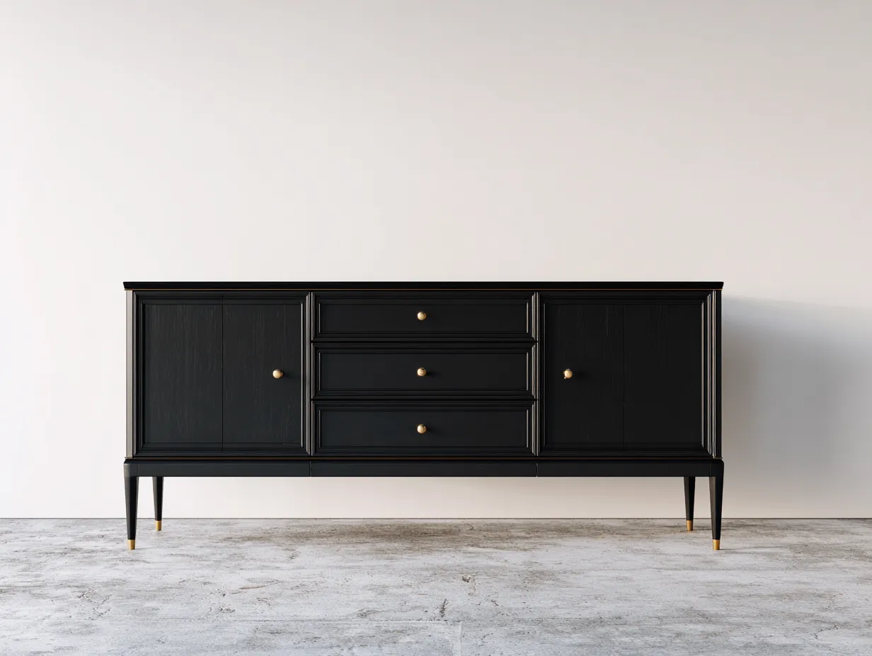 Mueble recibidor madera 180x40x80 cm - negro - 4 puertas 3 cajones - diseño moderno-Cocoroliving