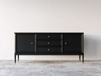 Mueble recibidor madera 180x40x80 cm - negro - 4 puertas 3 cajones - diseño moderno-Cocoroliving