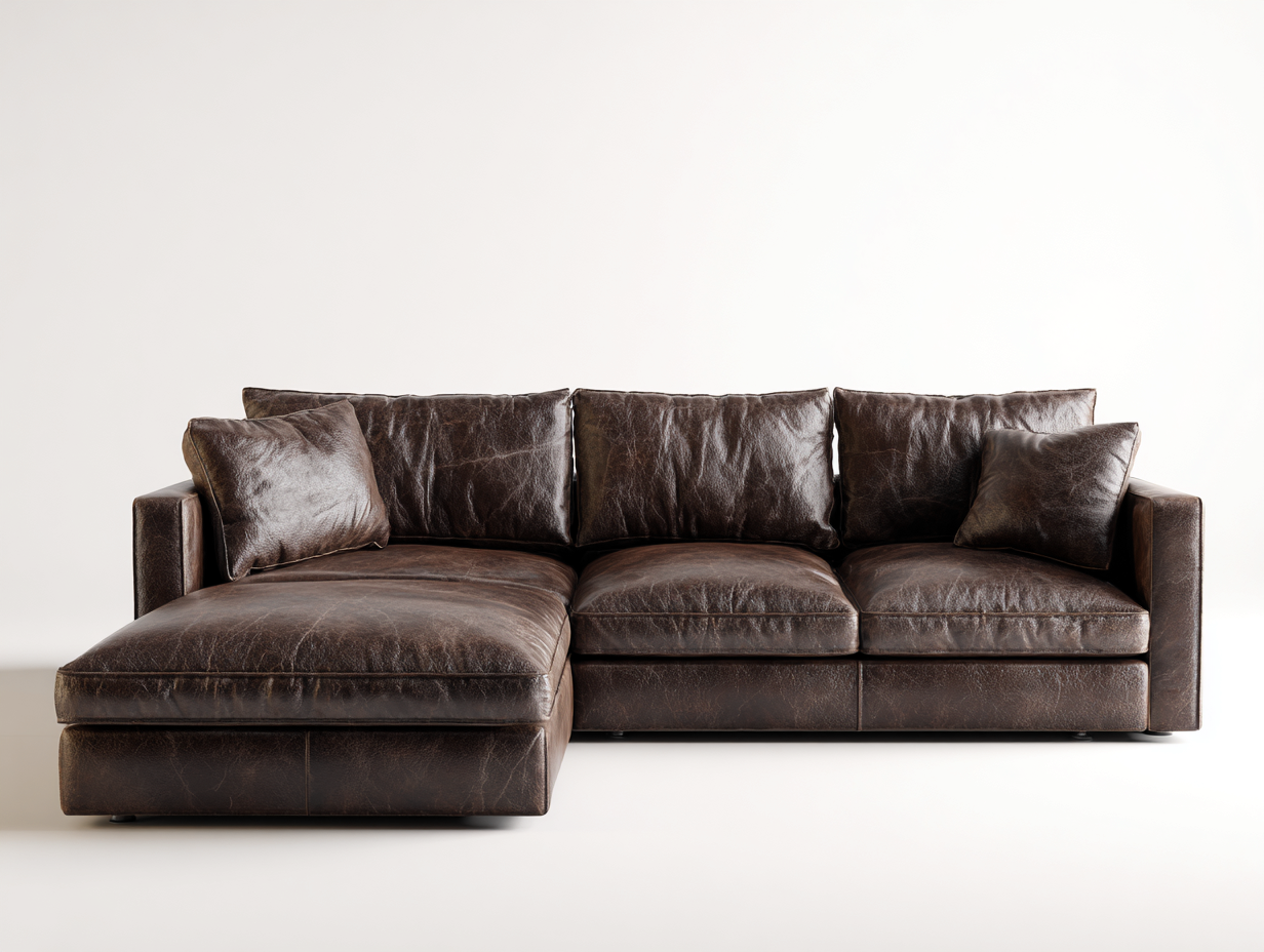 Sofás de esquina tapizado cuero sintético 260x160x85 cm - marrón oscuro - diseño moderno-Cocoroliving