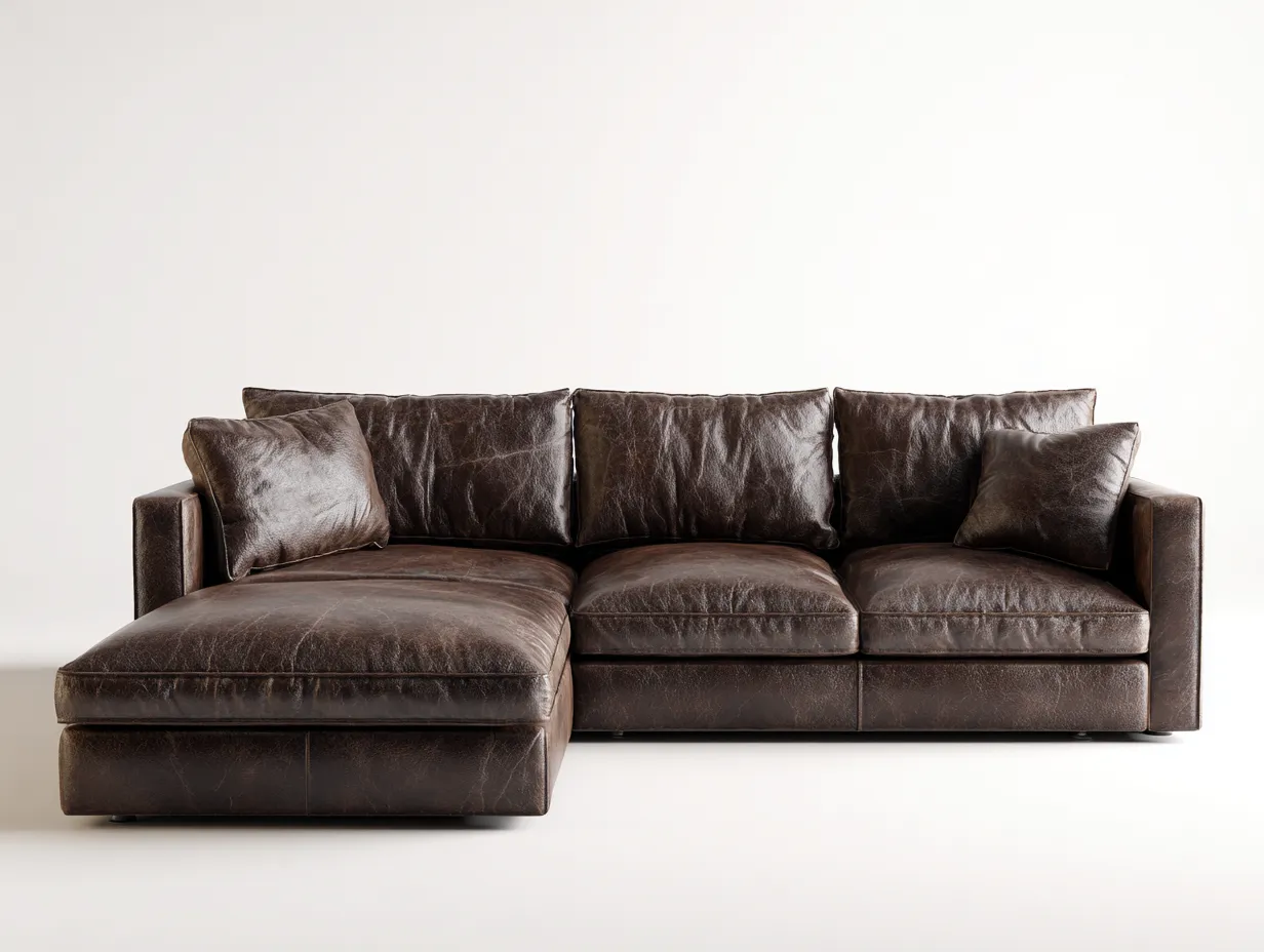 Sofás de esquina tapizado cuero sintético 260x160x85 cm - marrón oscuro - diseño moderno-Cocoroliving