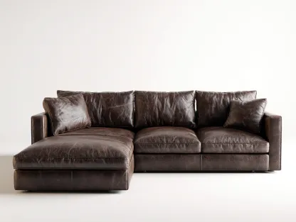 Sofás de esquina tapizado cuero sintético 260x160x85 cm - marrón oscuro - diseño moderno-Cocoroliving