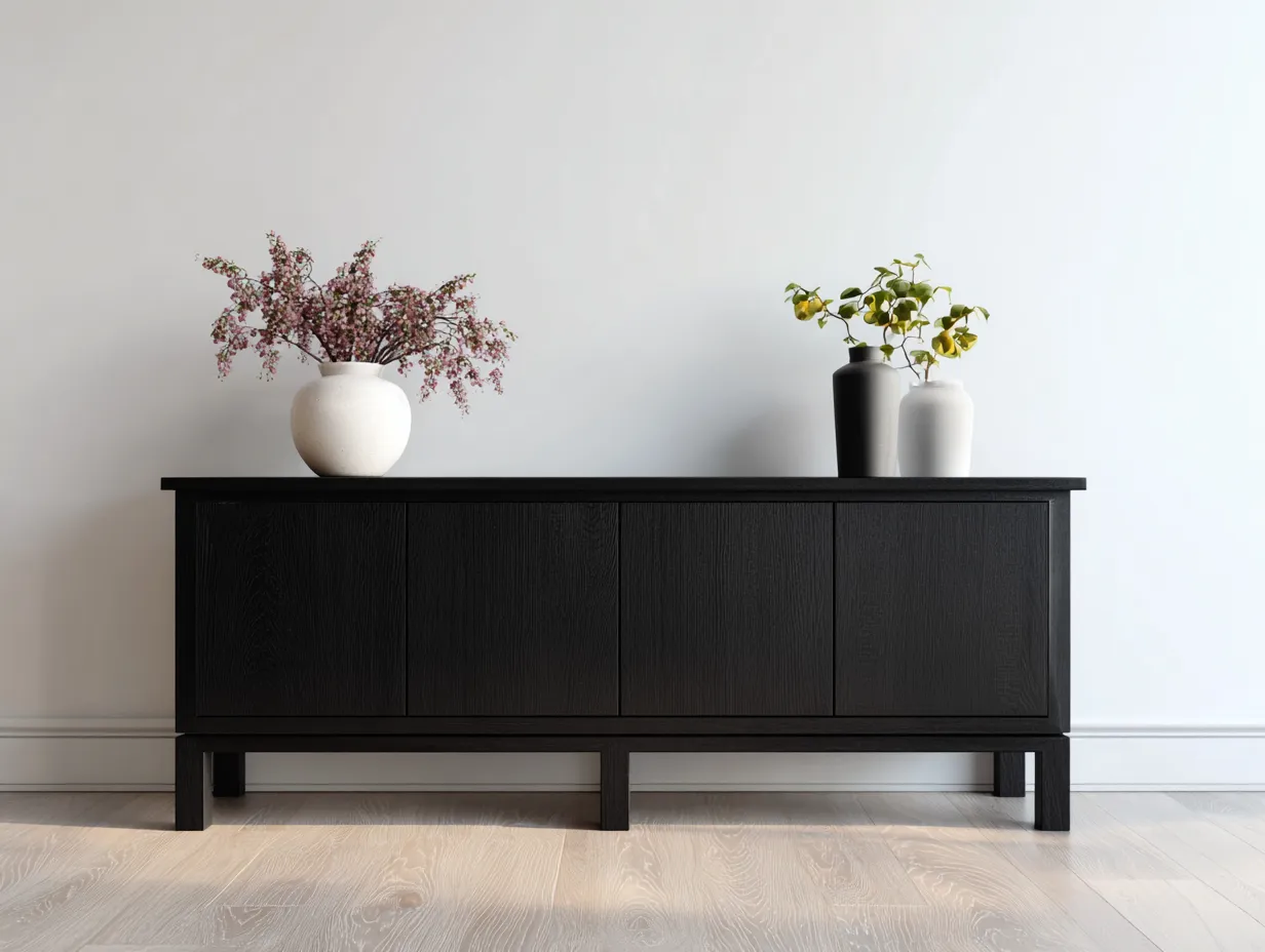 Mueble recibidor madera MDF con 4 puertas 180x40x75 cm - negro - diseño moderno-Cocoroliving