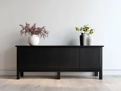 Mueble recibidor madera MDF con 4 puertas 180x40x75 cm - negro - diseño moderno-Cocoroliving