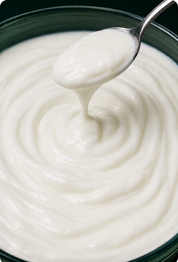 A spoon lifting thickened Super Fiber from a bowl
