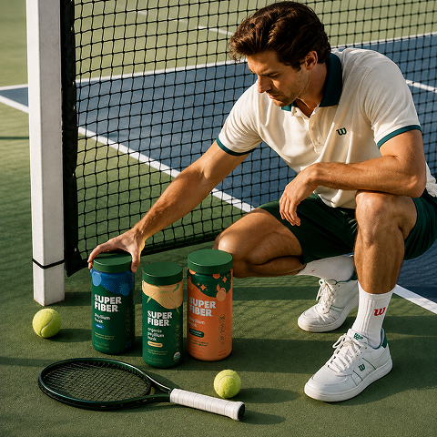 Three Super Fiber tubs courtside on a tennis court