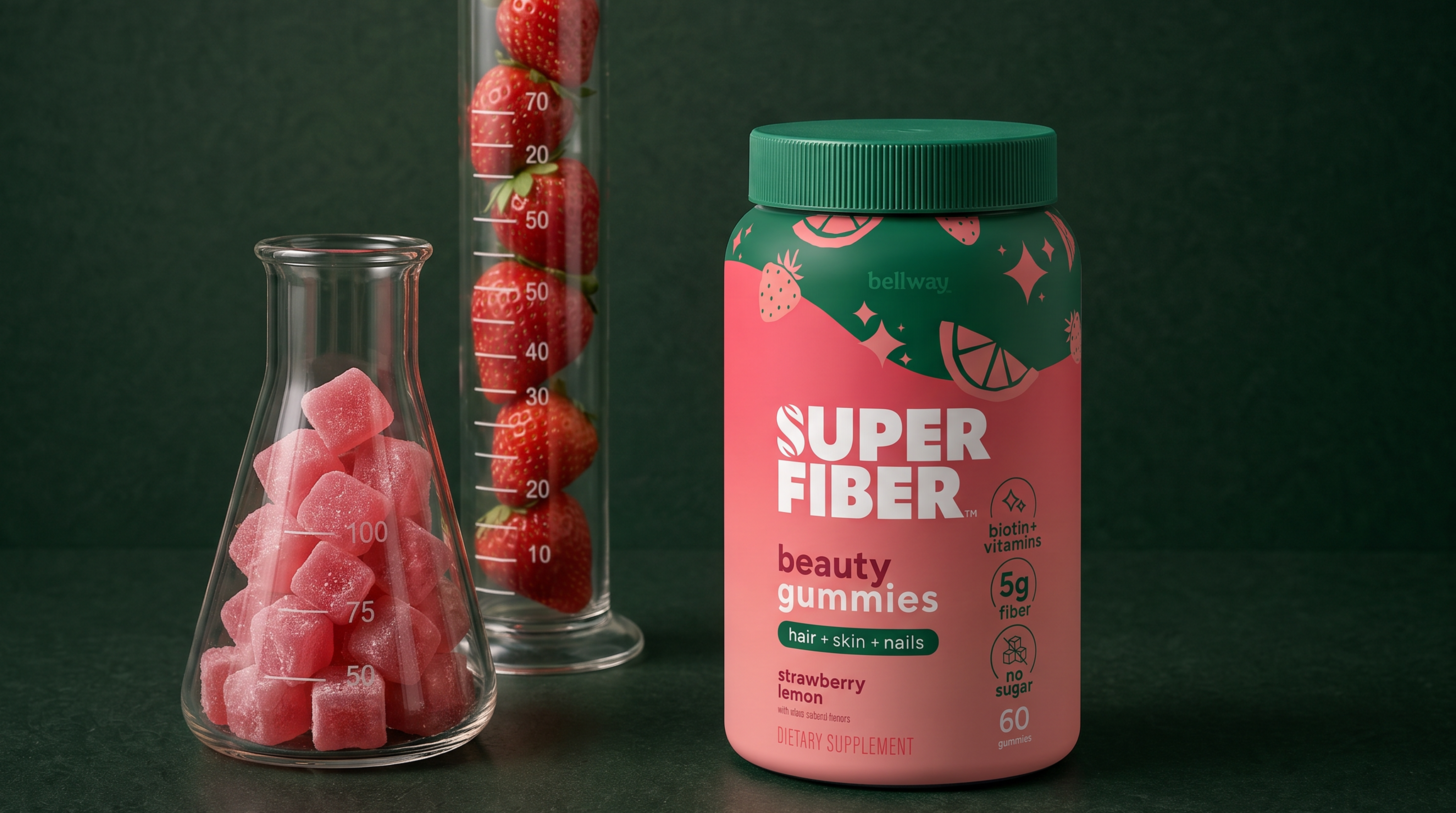Super Fiber Beauty gummies on a leaf