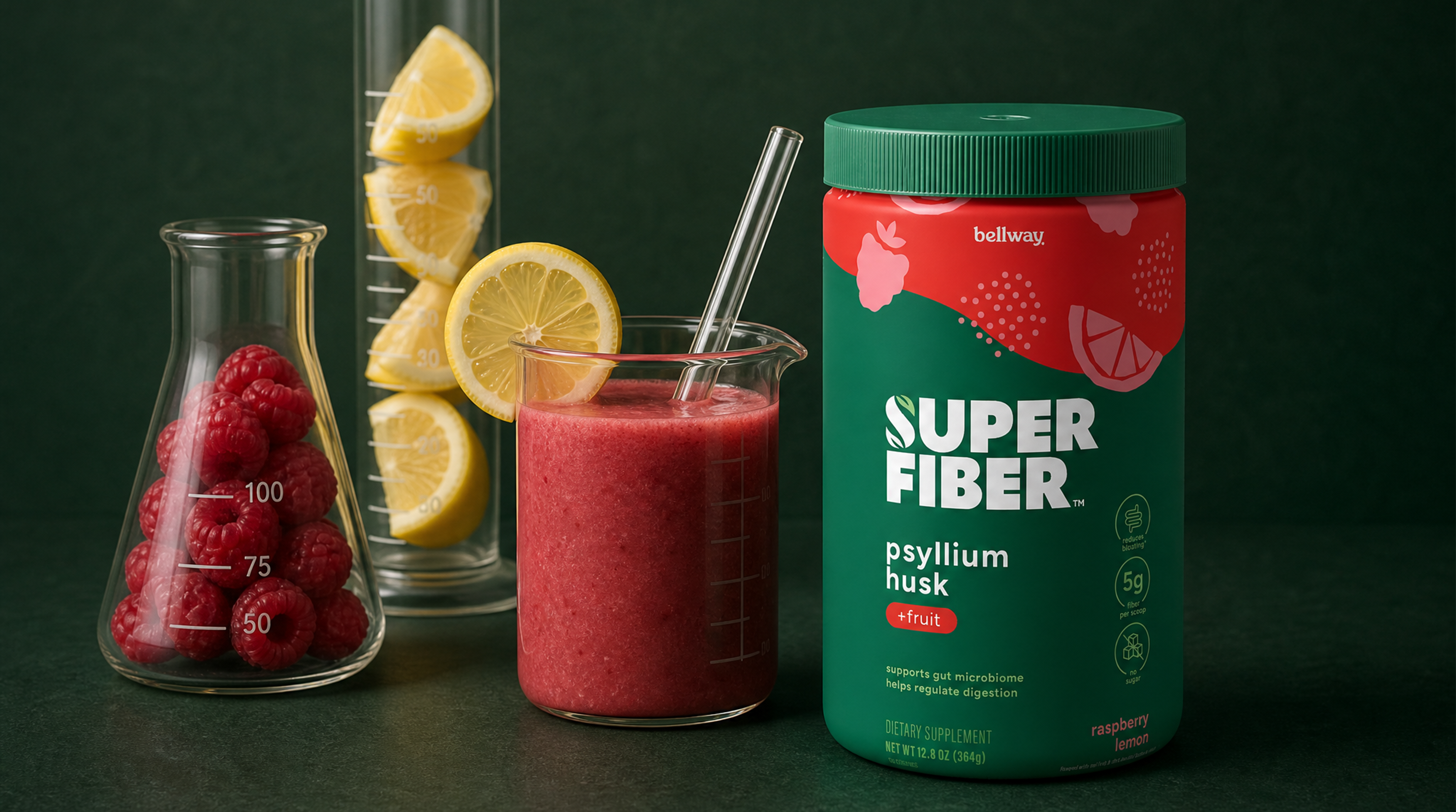 A glass of Super Fiber + Fruit being poured