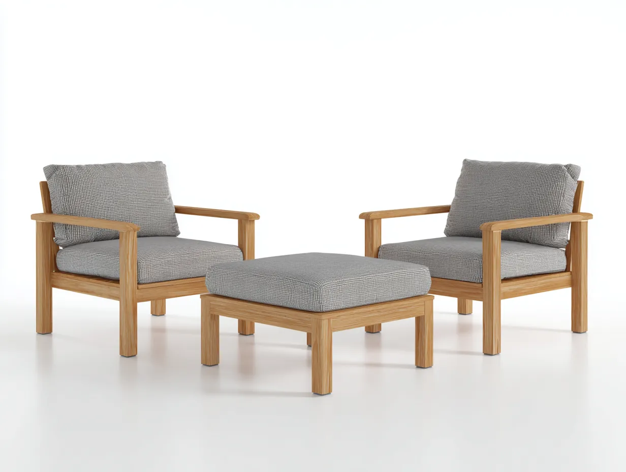 Loungesessel-Set Holz 208x158x75 cm - grau und holzfarben - niedriger Hocker für Außenbereich-Socoradwell