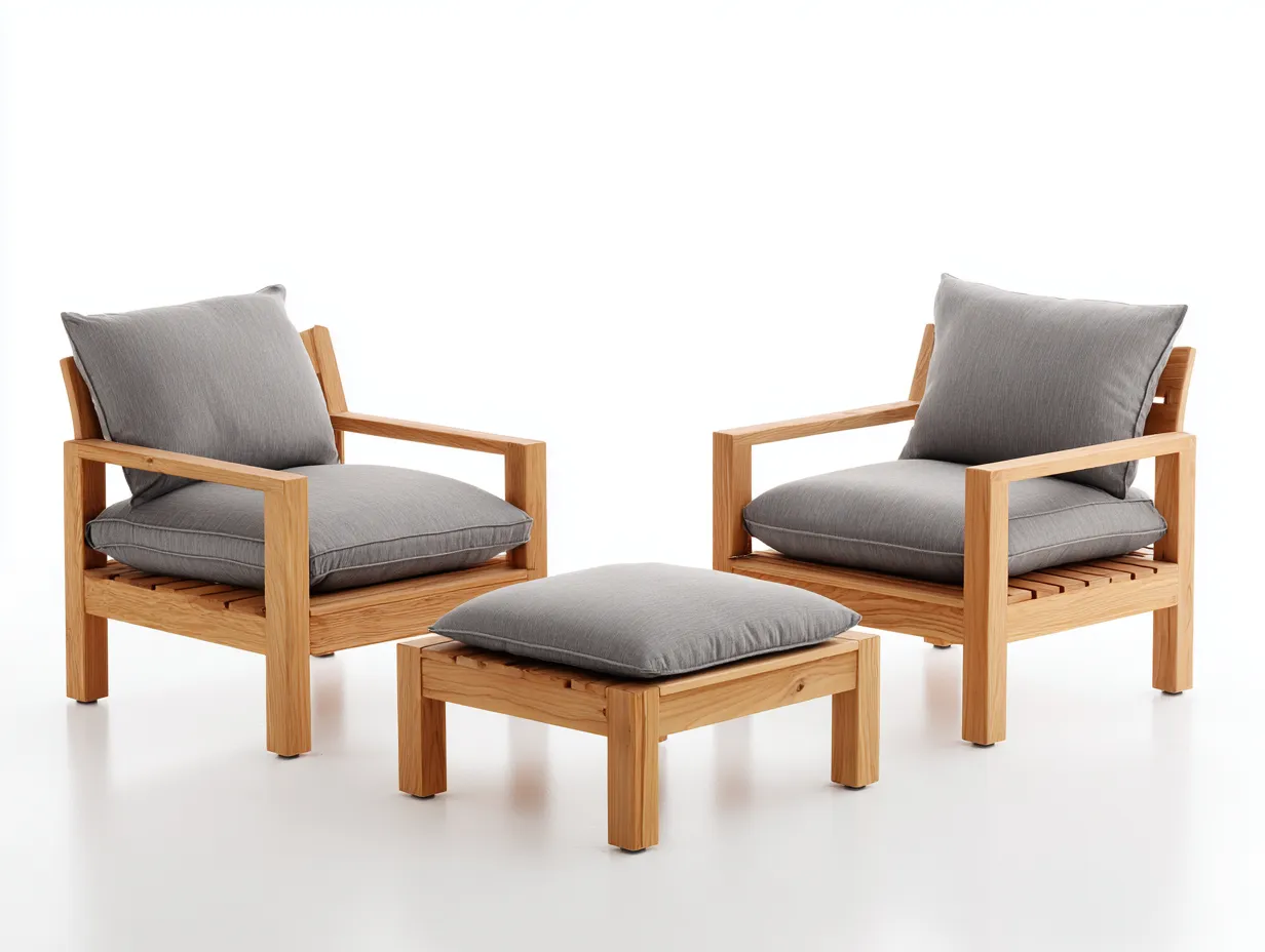 Loungesessel-Set Holz 215x165x77 cm - grau und holzfarben - kubischer Rahmen für Außenbereich-Socoradwell