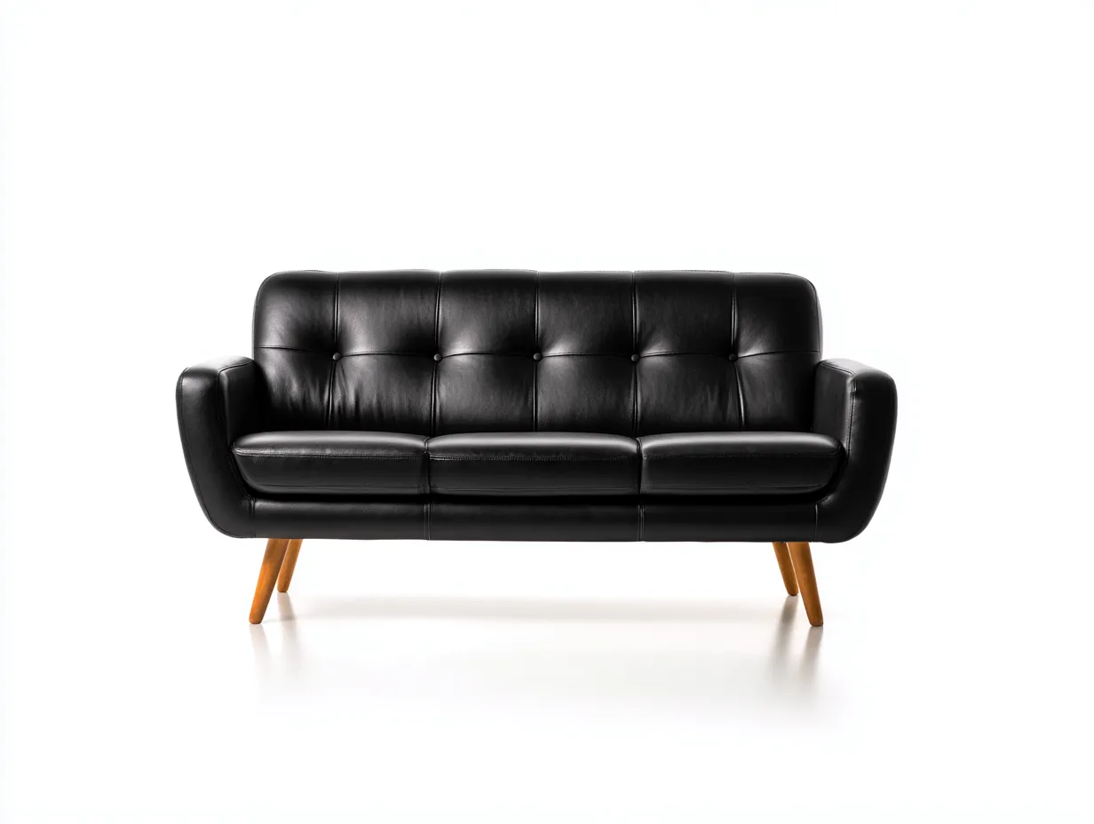 Dreisitzer Sofa 214x82x78 cm - Schwarz und Braun - Lederoptik für das Wohnzimmer mit Steppdetails-Socoradwell