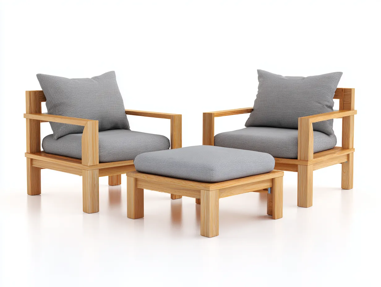 Loungesessel-Set Holz 212x162x76 cm - hellgrau und holzfarben - klare Armlehnen für Außenbereich-Socoradwell