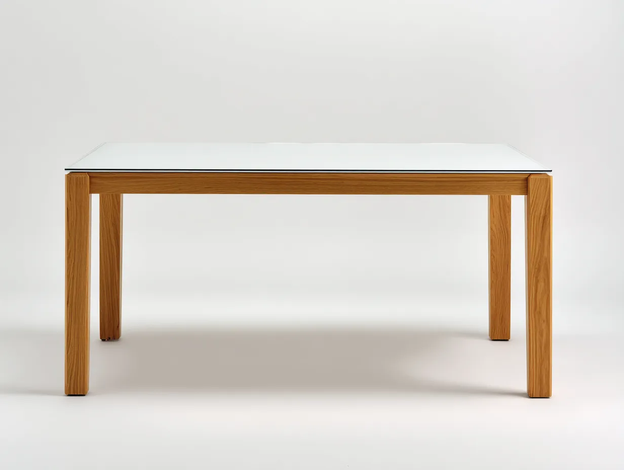 Esstisch Klarglas Holz 185x90x75 cm - honigfarben - geradliniger Esszimmertisch-Socoradwell