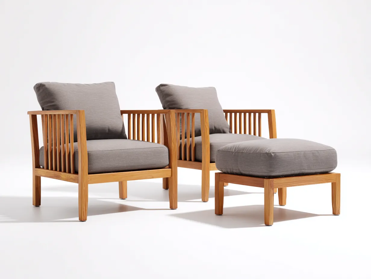 Loungesessel-Set Holz 220x168x78 cm - grau und holzfarben - mit Lamellenarmlehnen für Außenbereich-Socoradwell