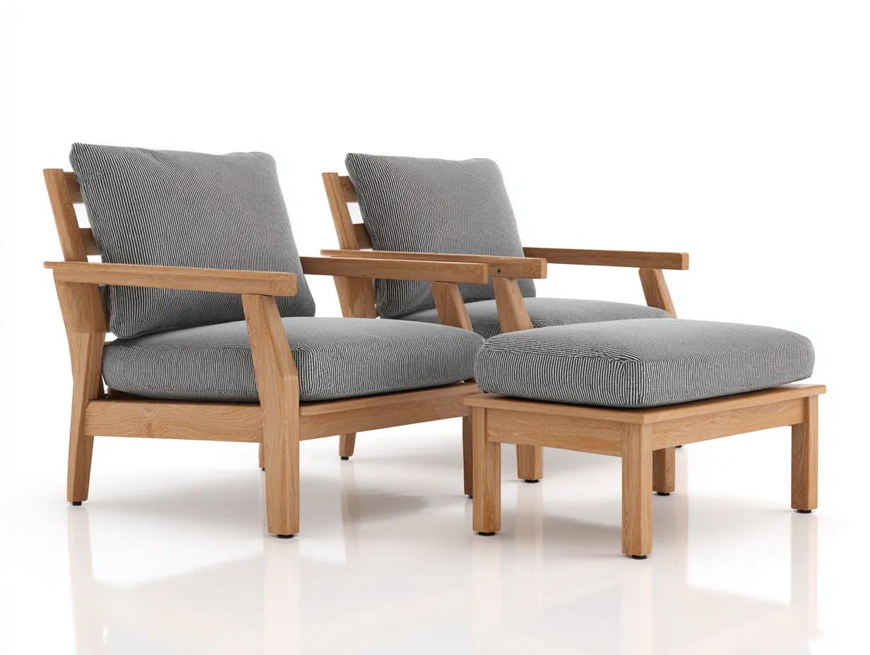 Loungesessel-Set Holz 220x165x82 cm - grau und holzfarben - mit breitem Hocker für Außenbereich-Socoradwell
