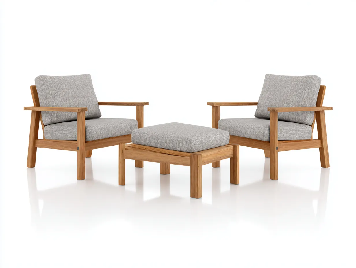Loungesessel-Set Holz 210x160x76 cm - grau und holzfarben - quadratischer Hocker für Außenbereich-Socoradwell