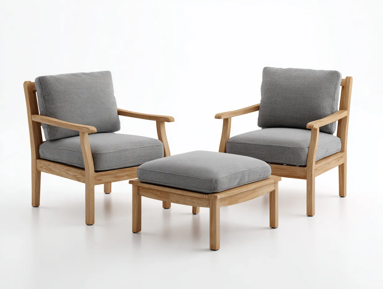 Loungesessel-Set Holz 205x158x76 cm - grau und holzfarben - niedrige Loungeform für Außenbereich-Socoradwell