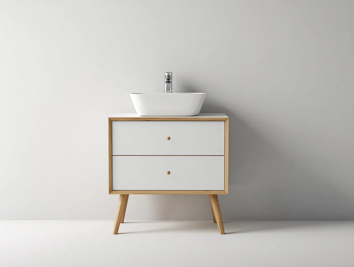Waschbeckenmöbel 82x45x88 cm - weiß und holzfarben - skandinavisch für Badezimmer-Socoradwell