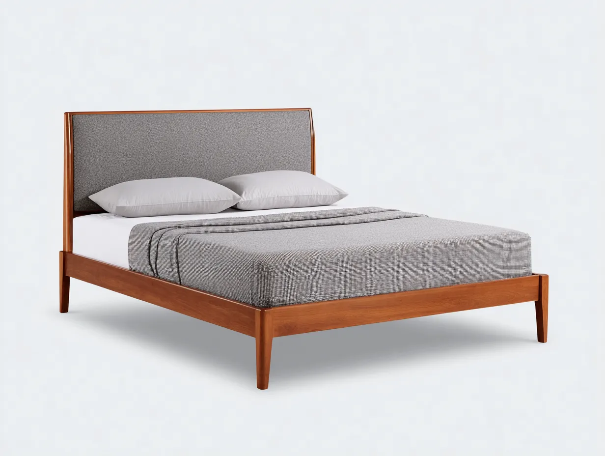 Cama doble 212x166x110 cm - marrón rojizo - estilo moderno - cabecero tapizado con marco de líneas suaves y base elevada