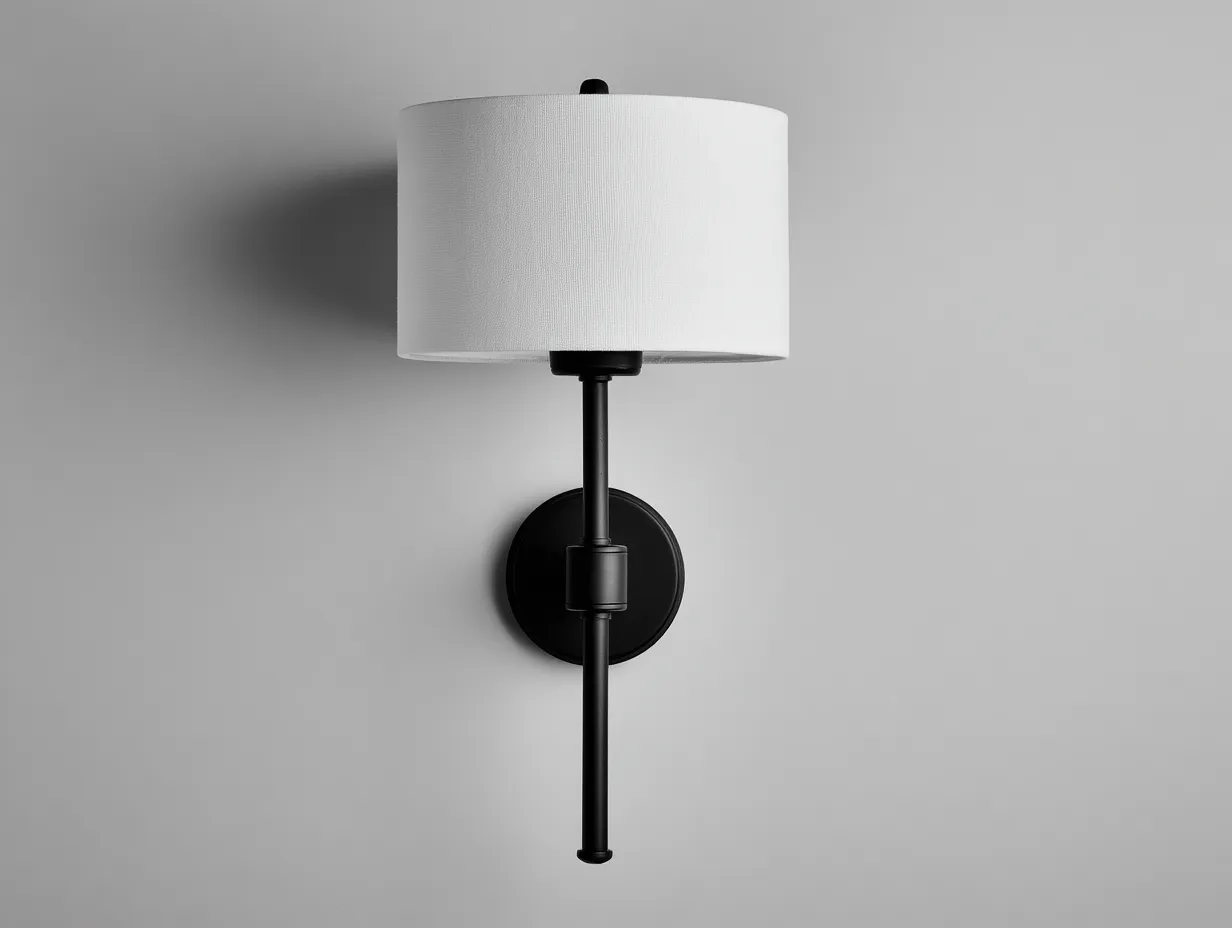 Aplique de pared 19x23x48 cm - negro y blanco puro - para exterior - diseño recto con pantalla cilíndrica y brazo vertical estilizado