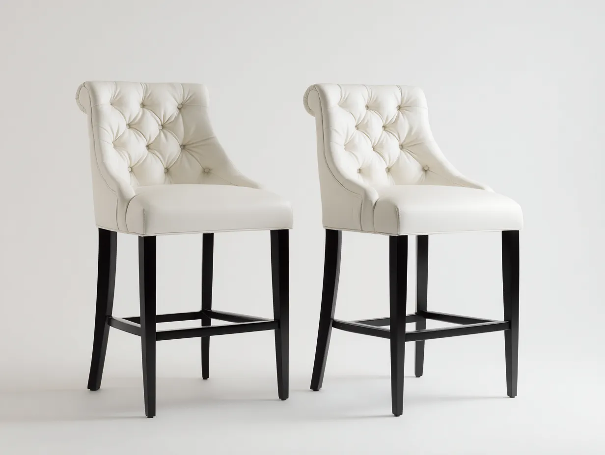 Taburetes altos capitoné para comedor 50x58x110 cm - tapizado blanco con patas negras - estilo elegante para restaurante