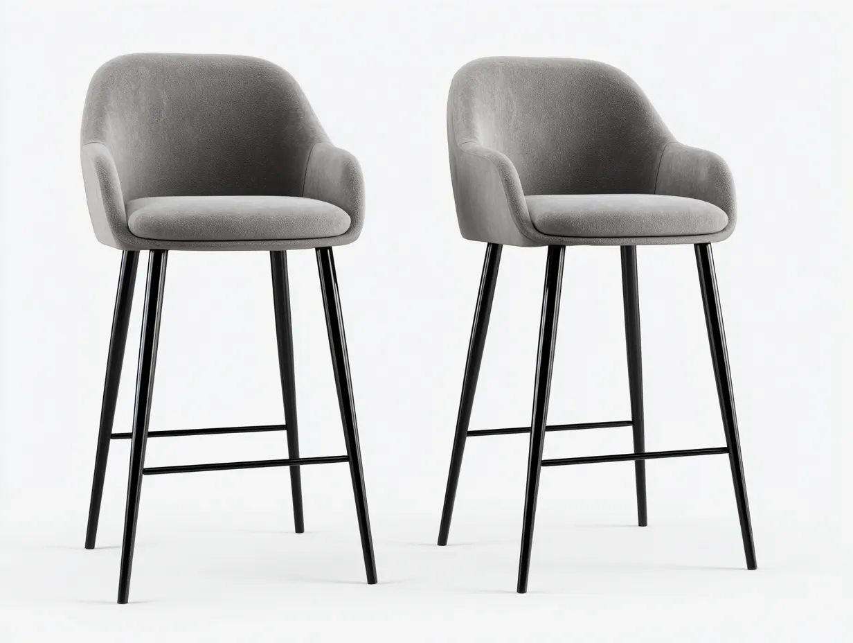 Taburetes altos para comedor 52x56x104 cm - tapizado gris y patas metálicas negras - estilo moderno para restaurante