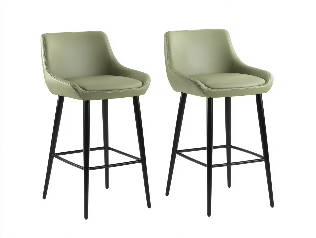 Taburetes de bar 50x54x102 cm - tapizado verde salvia y patas metálicas negras - estilo contemporáneo para comedor