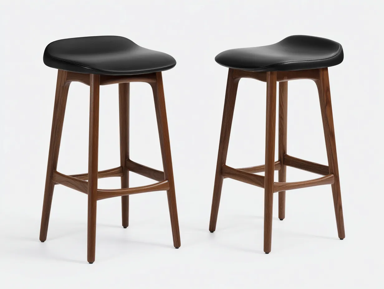 Taburetes altos para comedor 48x45x98 cm - asiento negro y estructura efecto nogal - diseño contemporáneo para restaurante