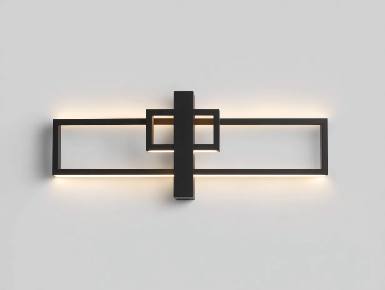 Aplique de pared 86x10x28 cm - negro y blanco cálido - para exterior - diseño geométrico con marcos lineales cruzados y luz ambiental integrada