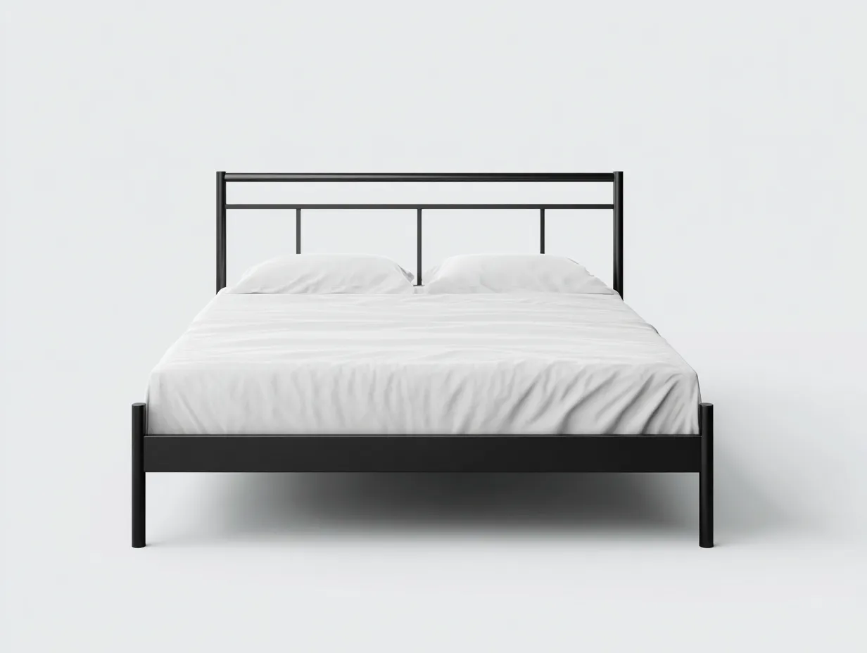 Cama doble 209x167x104 cm - negro - estilo moderno - cabecero lineal con estructura metálica y base elevada