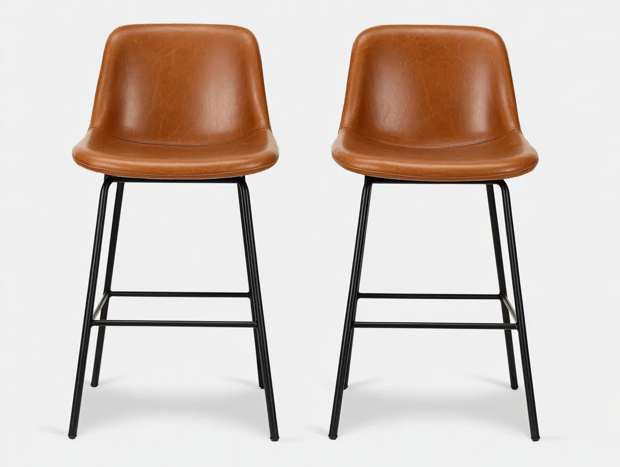 Taburetes altos para comedor 47x53x101 cm - tapizado marrón y patas metálicas negras - diseño moderno para restaurante