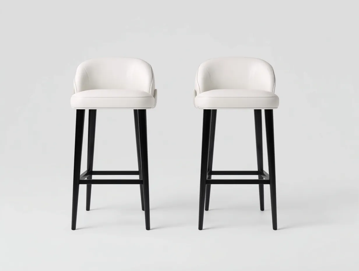 Taburetes de bar 50x54x102 cm - tapizado blanco y patas negras - estilo contemporáneo para comedor y barra