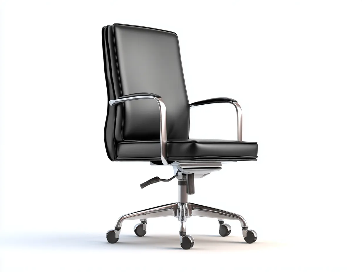 Silla ejecutiva giratoria para oficina - 64x69x108 cm - negro y plata - estilo contemporáneo - respaldo alto con reposabrazos metálicos y base móvil de cinco ruedas