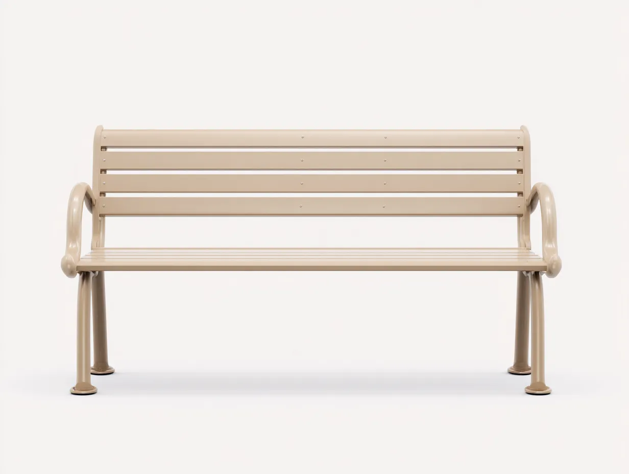 Banco con respaldo y reposabrazos 148x62x86 cm - metal beige para exterior - diseño contemporáneo resistente