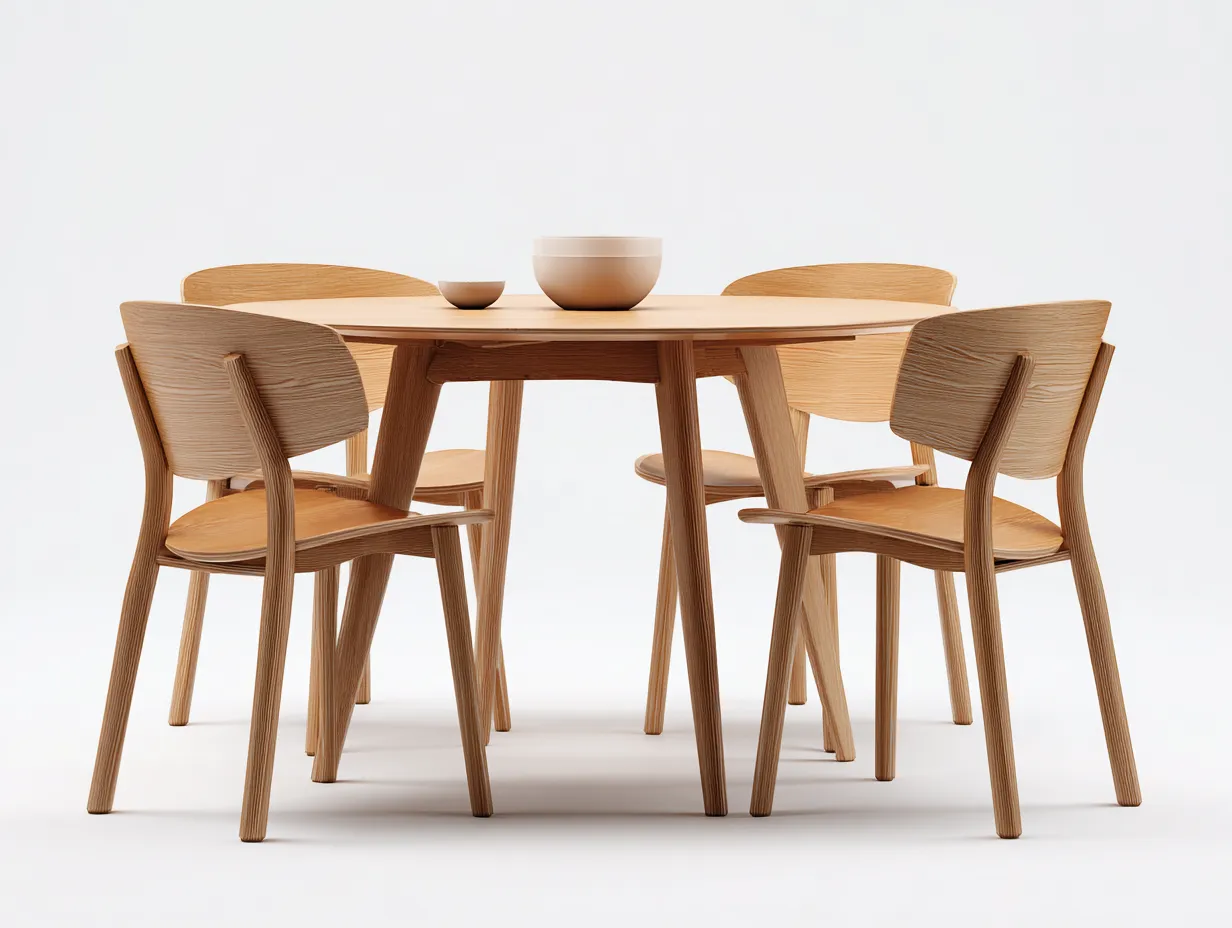 Conjunto de mesa y sillas - mesa 120x120x75 cm - madera clara - mesa redonda y 4 sillas para comedor - estilo escandinavo